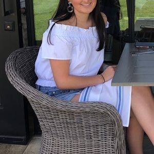 White ruffle off the shoulders top